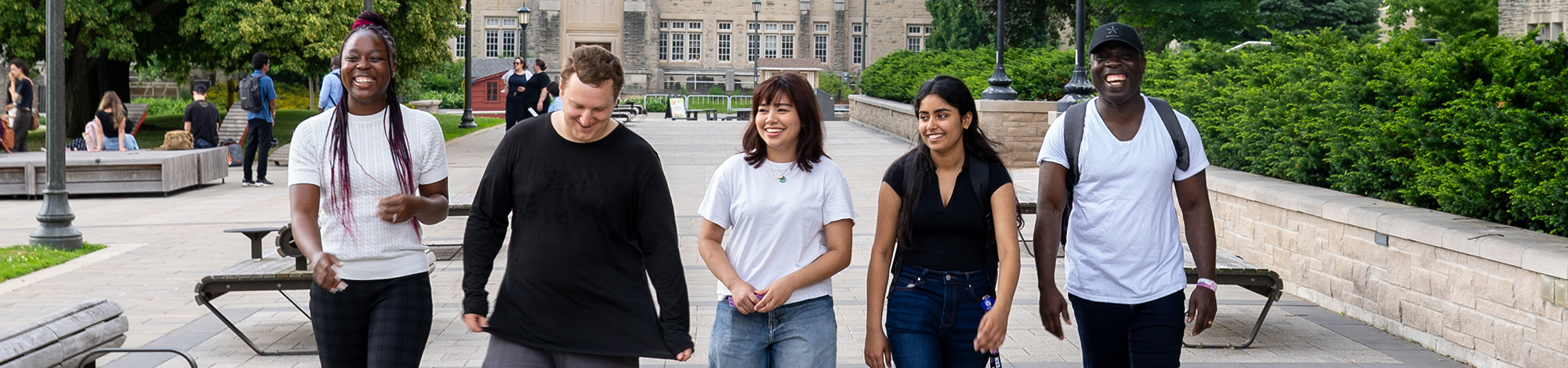 Group of students walking on campus