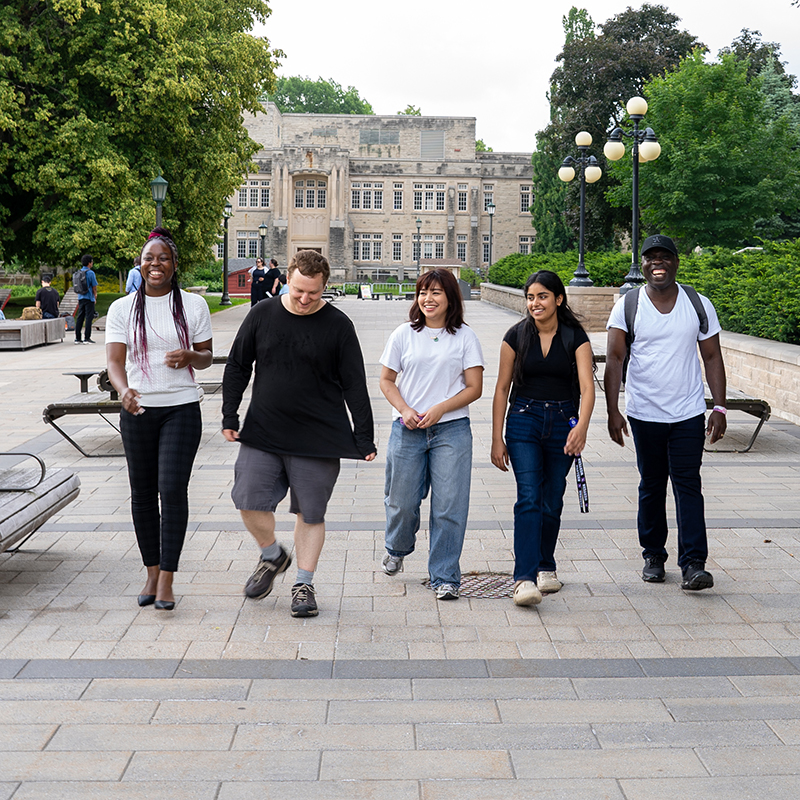 Group of students walking on campus